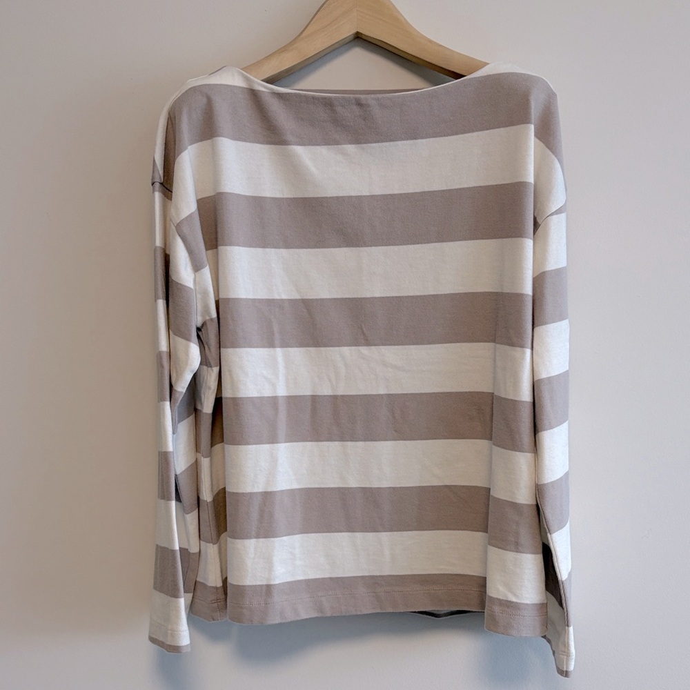 Abercrombie taupe cream stripped cotton top sz m new